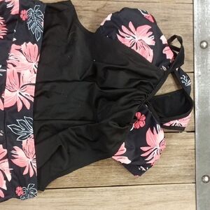 Black and Pink Floral Swimsuit